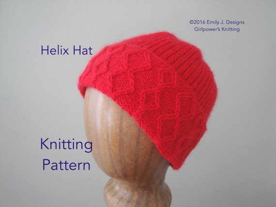 Items similar to Helix Hat Knitting Pattern, Watch Cap, Cabled Brim, Rib Knit...