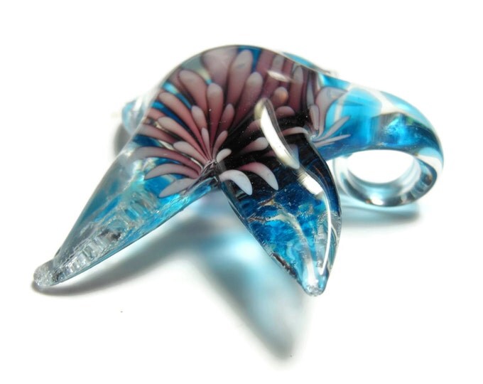 Large lampworked pendant, blue purple pink, 50x45mm single-sided starfish. Sold individually.