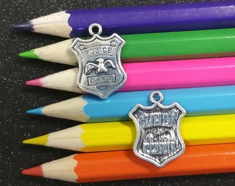 1 PC - Police Dept. Badge Silver Charm Pendant C1338
