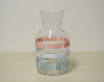 Pastel Beverage Carafe - Decanter Pitcher, Pink Aqua White Bands Stripes / Mid Century Retro Kitchen