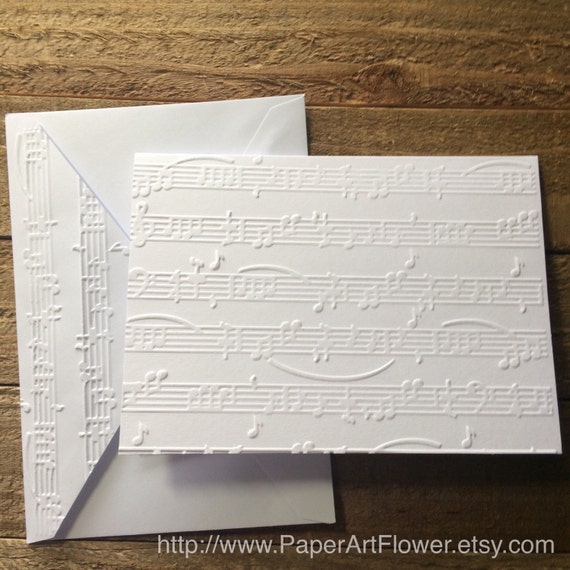 Music White Embossed Note Card Embossed Note by PaperArtFlower