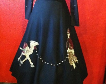 1950s Felt Full Skirt Novelty Sequins Unique Hand Sewn Shriner