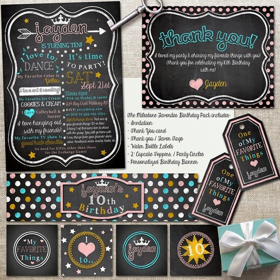 Milestone Birthday Party Suite - My Favorite Things Party Pack - First Year - Blackboard, Chalkboard - Custom, Digital, Printable Designs Il_570xn