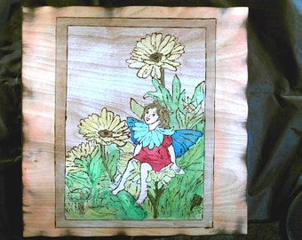 Art Pyrography-Fairies- Handcrafted-Wood Burnt Wall Plaque Signed