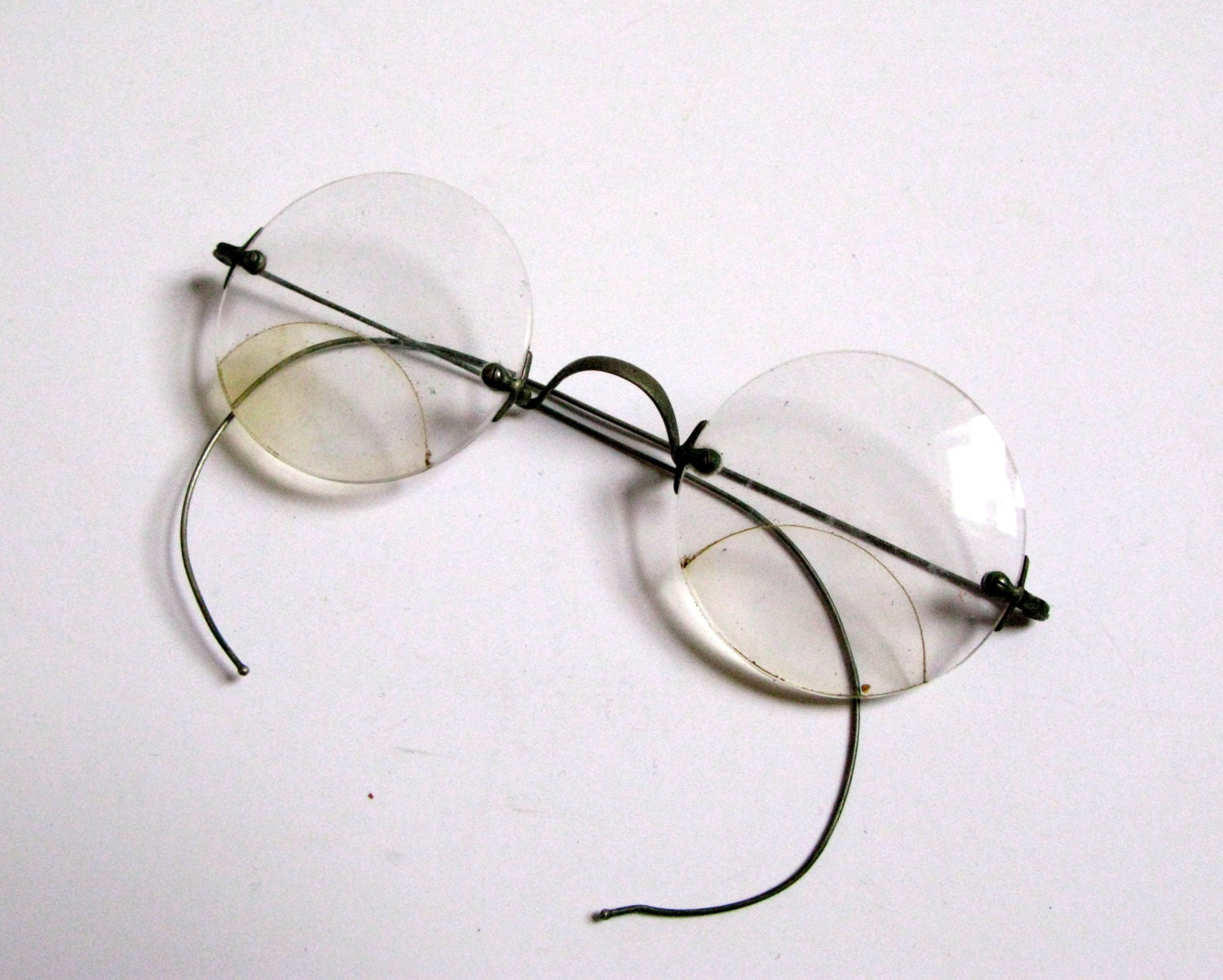 Antique Bifocal Eyeglasses Vintage Round Glasses Broken by Sfuso