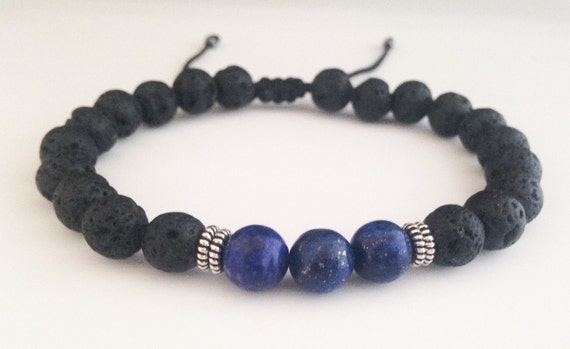 Genuine Lava Stone & Lapis Lazuli Adjustable Style Bracelet