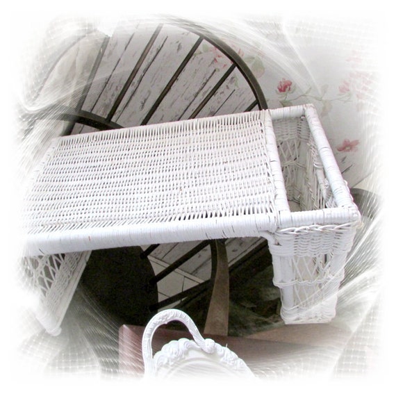 Vintage Shabby White Wicker Bed Tray