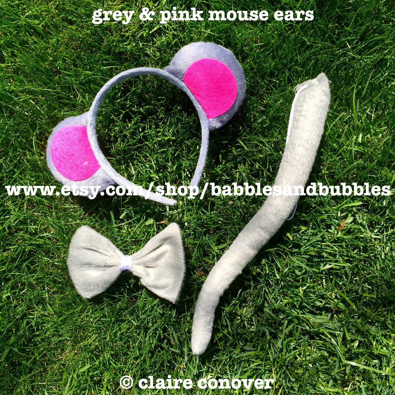 Comfortable Grey and Pink Mouse Ears Headband Halloween