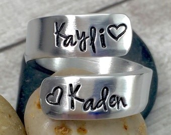 Name Ring - Personalized Ring - Thumb Ring - Best Friend Gift - Mom Ring - Mother Ring - Mommy Ring - Wrap Ring - Hand Stamped