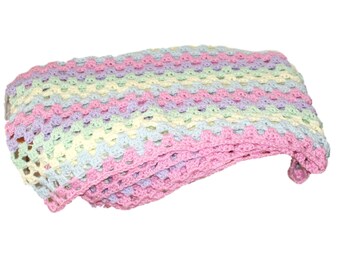Baby Blanket, Crochet Baby Afghan, Pastel Blanket, Rainbow Afghan, Rainbow Blanket, Granny Baby Blanket, Pink Afghan, Crib Afghan, Car Seat