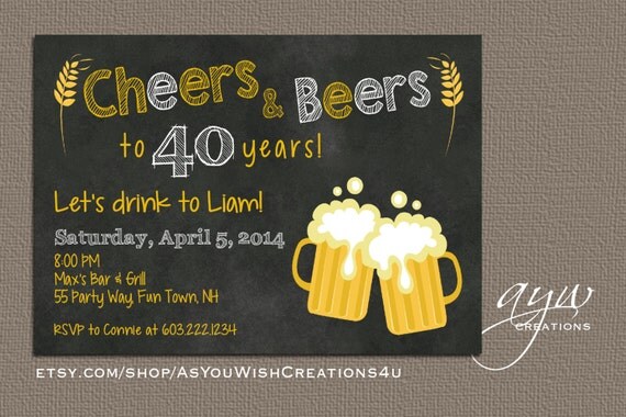 40th Birthday Party Invitation Cheers and Beers Birthday Invitation Printable Invitation Beers Invitation Chalkboard 40th Birthday Invite Il_570xn