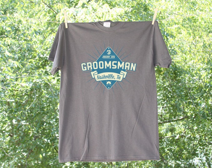 Groomsman Mountain Burst with Date Wedding Party Shirt - GC