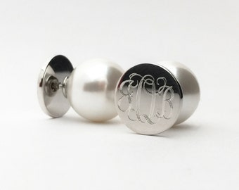 Sterling Silver Monogram Stud Earrings, Pearl Monogram Earrings, Gold Monogram Earrings, Pearl Back Earrings