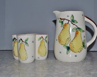 Japan Pear Juice Set ~ Pitcher & Glass Set ~ Breakfast Set ~ Milk Pitcher ~ Mid Century ~ Vintage Kitchen ~ Epsteam
