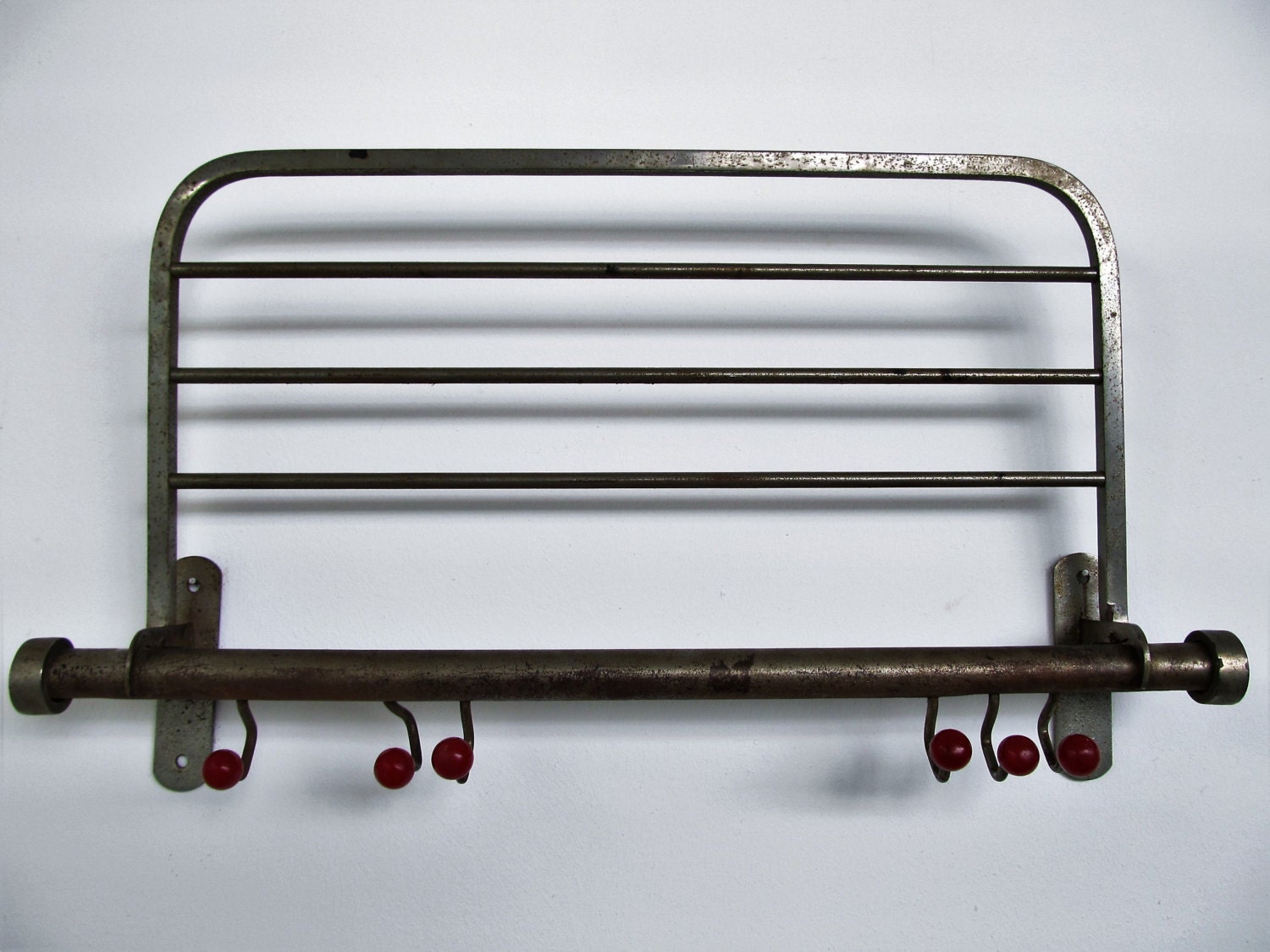 Vintage Soviet Metal Wall Coat Rack with Shelf Train Coat Rack