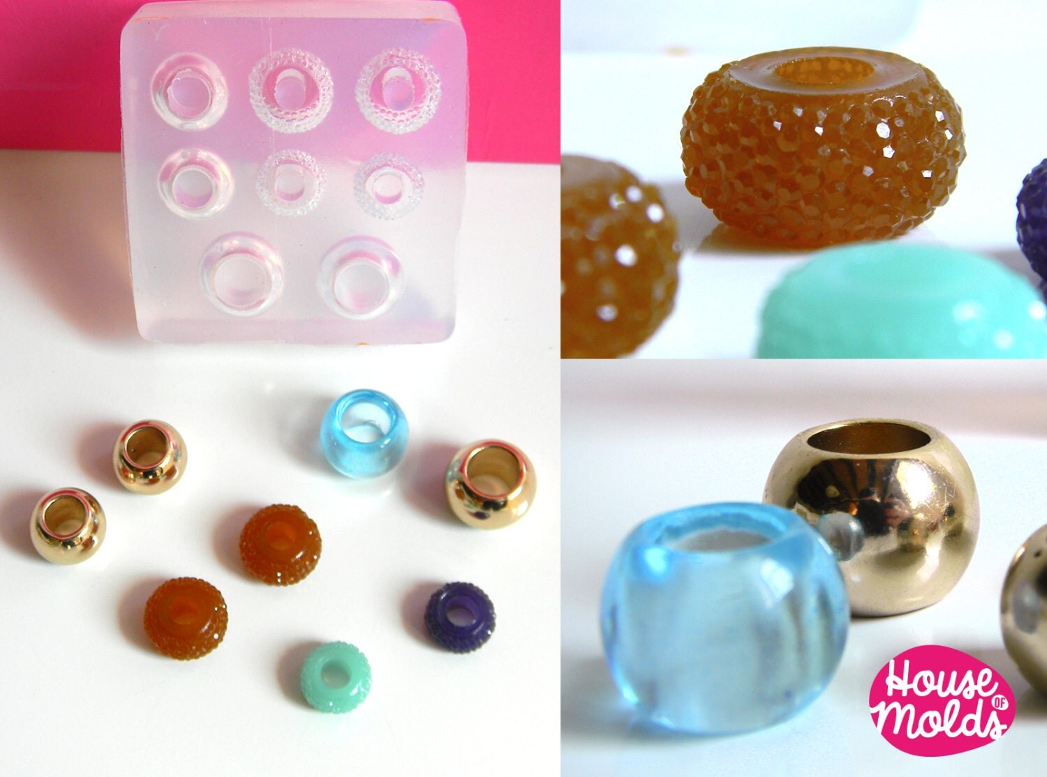 Set of 8 Drilled Bead Clear Mold Mold to make by HOUSEOFMOLDS
