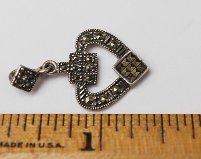 vintage Sterling Marcasite Heart Pendant vintage finding re-purpose destash