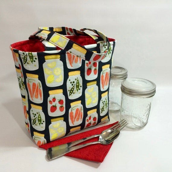 Mason jar carrier bag Pint 2jar Jars to Go canning print