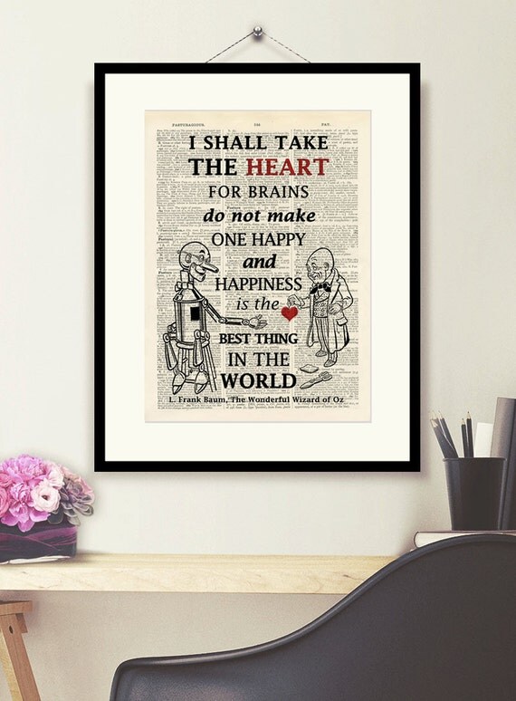 Wizard of Oz Tin Man Heart Quote 2-vintage book page print