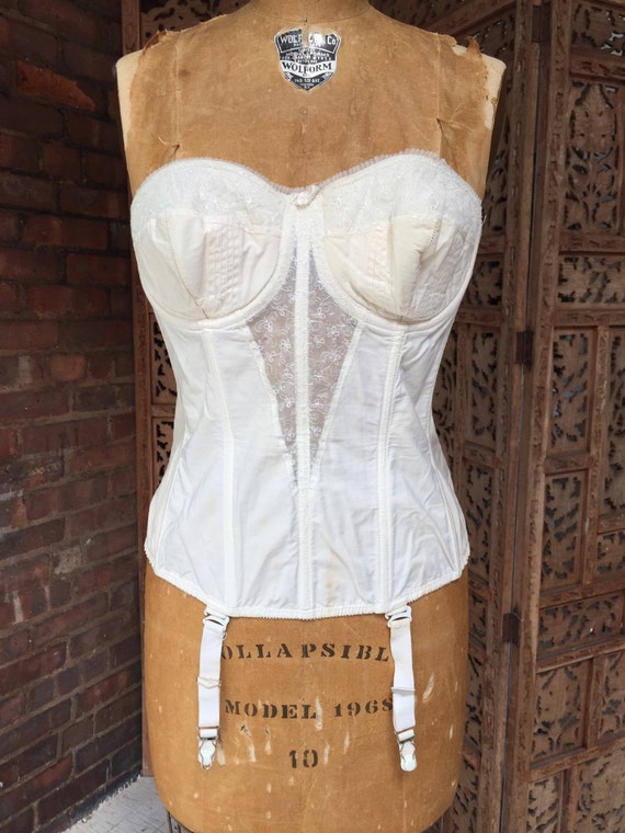 1950s Formaid Strapless Merry Widow Vintage White Corset with