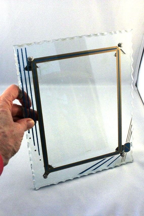 Reverse Painted Art Deco Glass Picture Frame with Scalloped