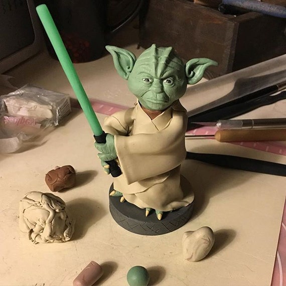 Items similar to Yoda Star Wars Disney Polymer Clay Sculpture MADE TO