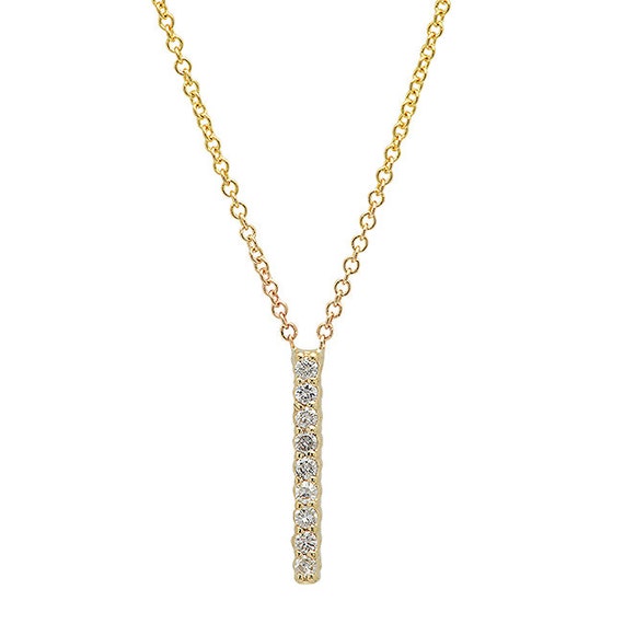 14k Gold & Diamond Vertical Bar Necklace