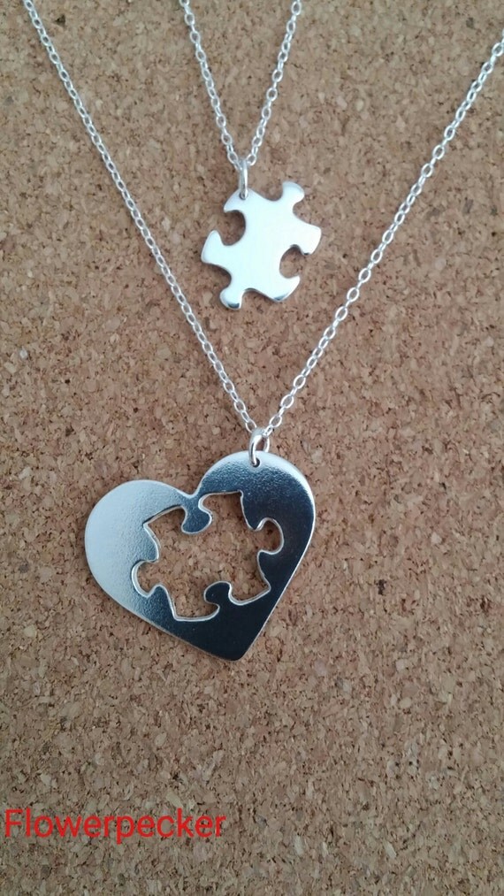 Jigsaw Puzzle Necklace Jigsaw Silver Pendant Heart Silver