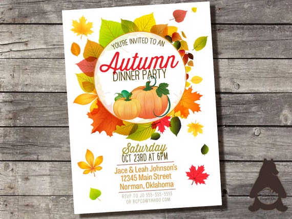 Items similar to Autumn Leaves Invitation, Dinner Party invitation ...