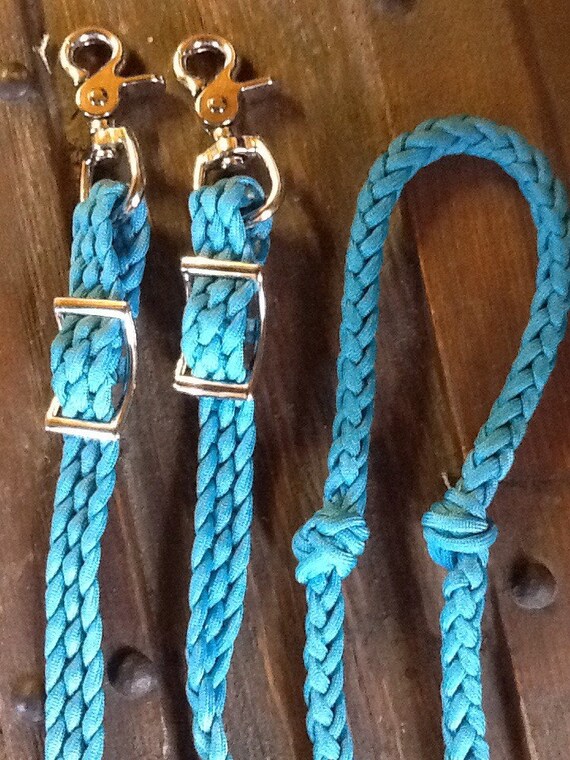Barrel reins with grip knots neon turquoise by TiffanysBraidedTack