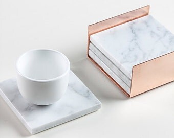 4 square carrara marble coasters copper nestmarble holdercopper home decormarble traynordicscandinavianmelbournesolid marble - Home Decor Melbourne 4 square carrara marble coasters copper nestmarble holdercopper home decormarble traynordicscandinavianmelbournesolid marble - Home Decor Melbourne