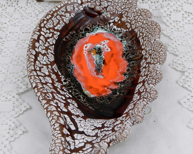 Large Vintage French Vallauris Lava Glaze Ceramic Fruit Bowl Ecume de Mer / MidCentury / Retro Home Interior / Hipster 1960 Orange White