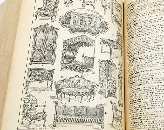 Antique French LaRousse 1935 Illustrated Dictionary 1760 Pages 6200 Illustrations 140 Maps, French Country Decor, Chateau Chic Decor