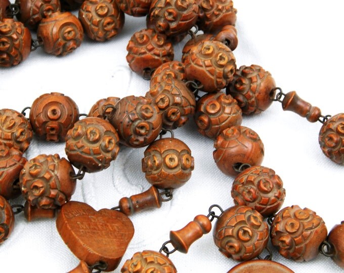 Antique Religious French Large and Long Rose Wood Rosary Carved Beads, French Decor, French, Vintage, Religion, Catholic Crucifix Jesus Antique Religious French Large and Long Rose Wood Rosary Carved Beads, French Decor, French, Vintage, Religion, Catholic Crucifix Jesus