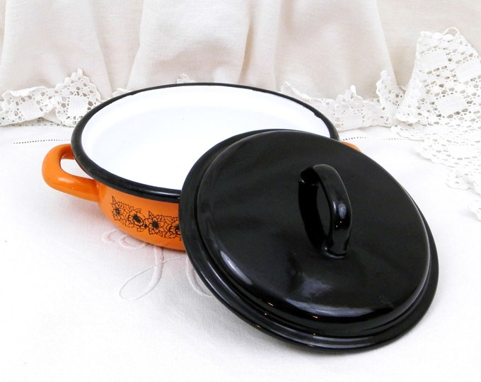 Vintage Retro Bright Orange Enameled Frying/ Cooking Pan,Cooking Pot and Lid, Kitchenalia, Kitchenware, French Decor, Hipster Home, Cooking