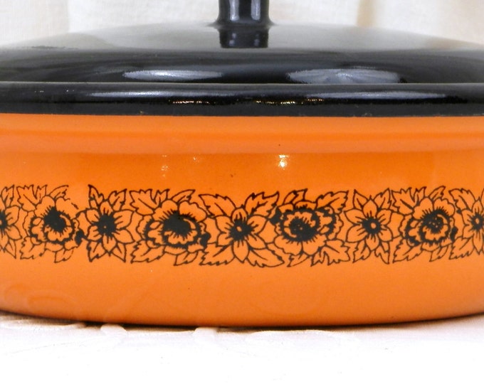 Vintage Retro Bright Orange Enameled Frying/ Cooking Pan,Cooking Pot and Lid, Kitchenalia, Kitchenware, French Decor, Hipster Home, Cooking