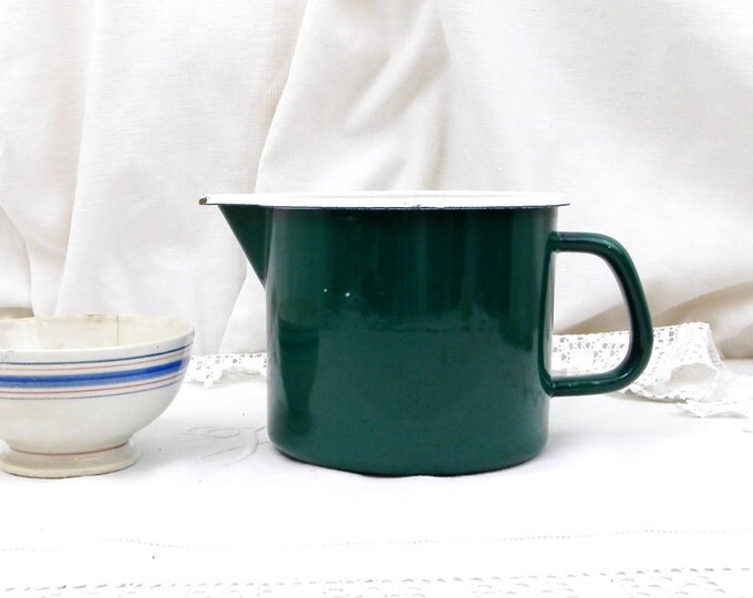 Vintage French Green and White Enamelware Milk Pitcher / Jug 1.5 Liters 0.4 Gallon, French Country Farmhouse Decor, Kitchenelia, Kitchenware Vintage French Green and White Enamelware Milk Pitcher / Jug 1.5 Liters 0.4 Gallon, French Country Farmhouse Decor, Kitchenelia, Kitchenware