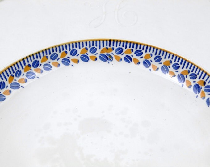 Antique French Porcelain Cake Stand White with a Simple Blue and Yellow Motif, French Country Decor, Chateau Chic, Vintage Home, Fruit Plate Antique French Porcelain Cake Stand White with a Simple Blue and Yellow Motif, French Country Decor, Chateau Chic, Vintage Home, Fruit Plate