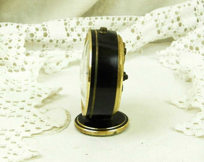 Small Working 1950s French Vintage Black Mechanical Jaz Alarm Clock, 50s Retro Wind Up Bed Side Alarmclock, 1960s Timepiece from France Small Working 1950s French Vintage Black Mechanical Jaz Alarm Clock, 50s Retro Wind Up Bed Side Alarmclock, 1960s Timepiece from France