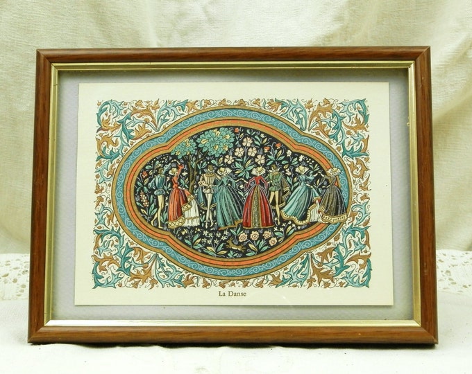 Vintage Framed Colored Illuminated Miniature Etching "la Dance" Dancing by Lucy Boucher / French Print / France / Picture / Castle / Gift