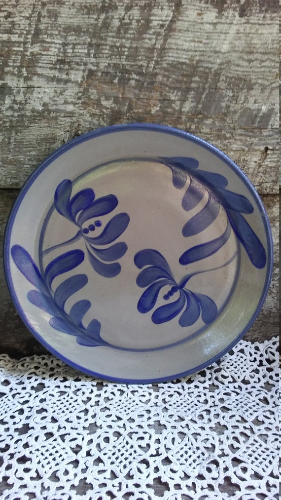Pottery Plate Salt Glazed Pottery Blue Leaf Design Plate