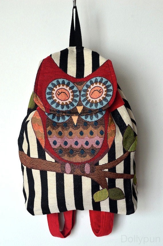 Owl Cotton Backpack Messenger Bag Handbags Tablet Bag by Dollypun