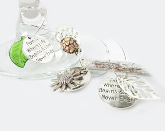 Wine Charm Set, Leaf Wine Charms, Wine Glass Charms, Hostess Gift, Family Wine Charms, Set of 4 Wine Charms, Leaf Wine Charm Set, Wine Rings