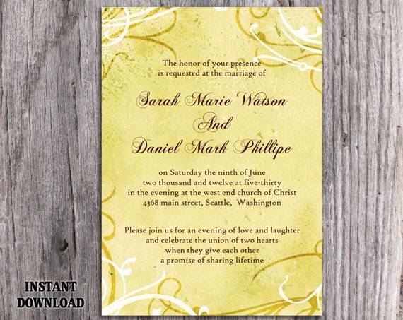 DIY Rustic Wedding Invitation Template Editable Word File Instant Download Printable Yellow Wedding Invitation Vintage Gold Invitation