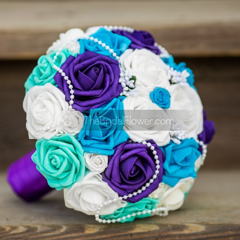 Wedding bouquet Purple and turquoise bridal by TheBridalFlower