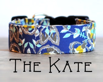 Sophisticated Navy Grey & Mustard Vintage Inspired Dog Collar "The Kate"
