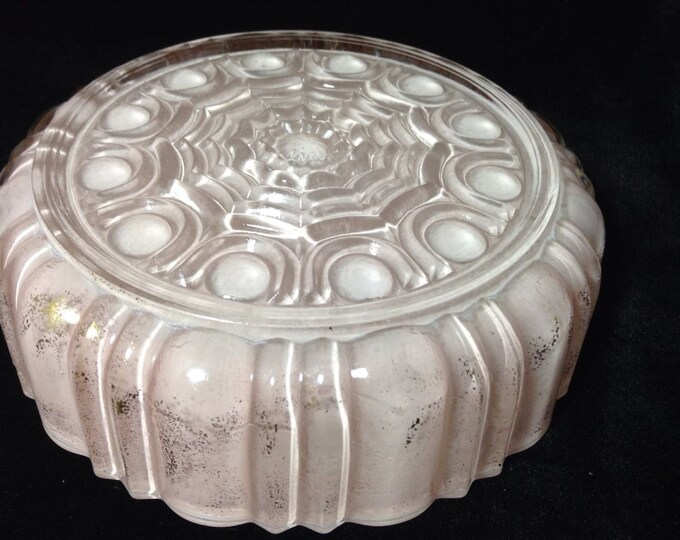 Anchor Hocking Glass Powder Box Old Cafe Reverse Painting Depression Glass