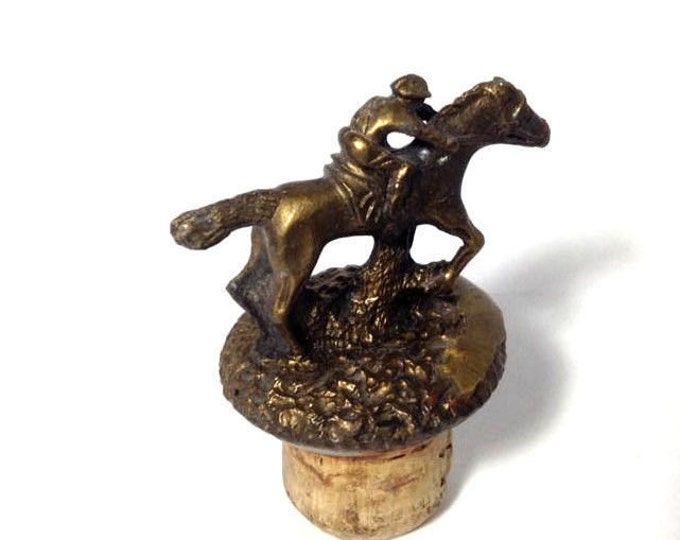 Vintage Brass Derby Race Horse Bottle Stopper, Horse Racing Jockey Bottle Stopper, Brass Bottle Stopper Bar Ware