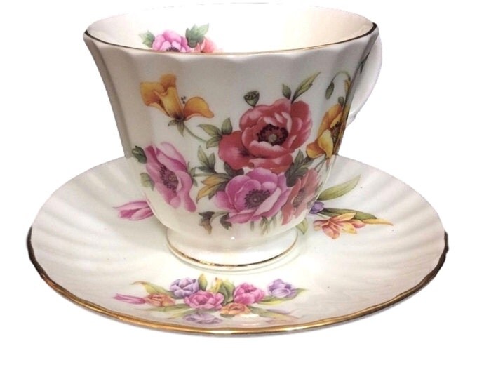 Duchess Teacup and Saucer Set, English Fine Bone China Tea Set, Vintage Floral Cup and Saucer, Bridal Shower Favor, Gift For Her