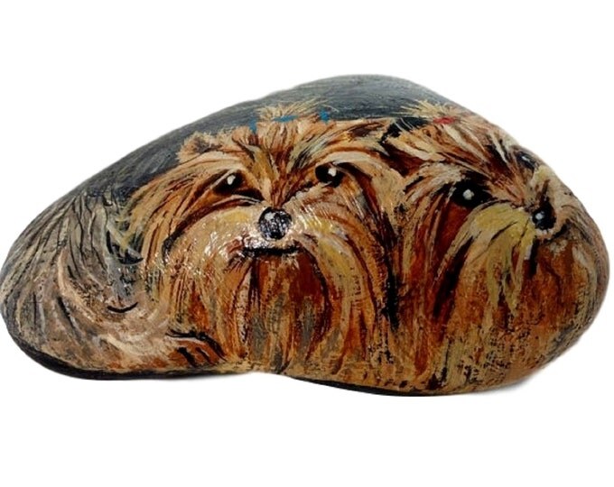 Garden Art Hand Painted Rock Yorkie Dog, Pet Memorial Art Stone